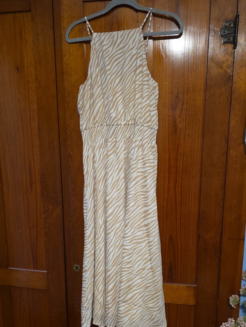 Ann Taylor Sleeveless Beige Zebra-Print Maxi Dress